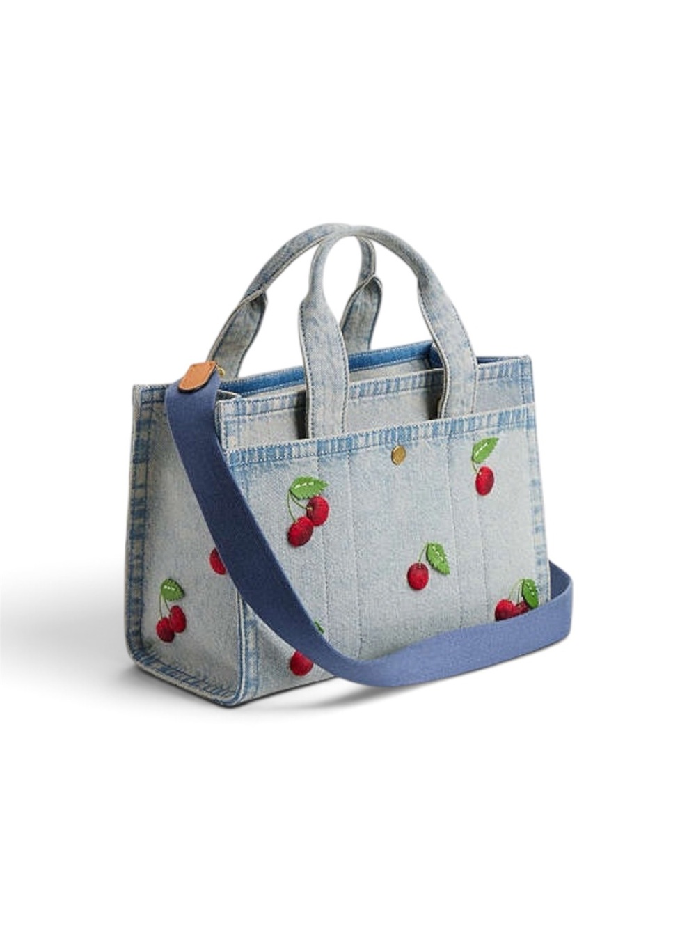 Coach Cargo Tote Bag 26 in Cherry Embroidery | Brass/Denim | Crossbody - Picture 4 of 11